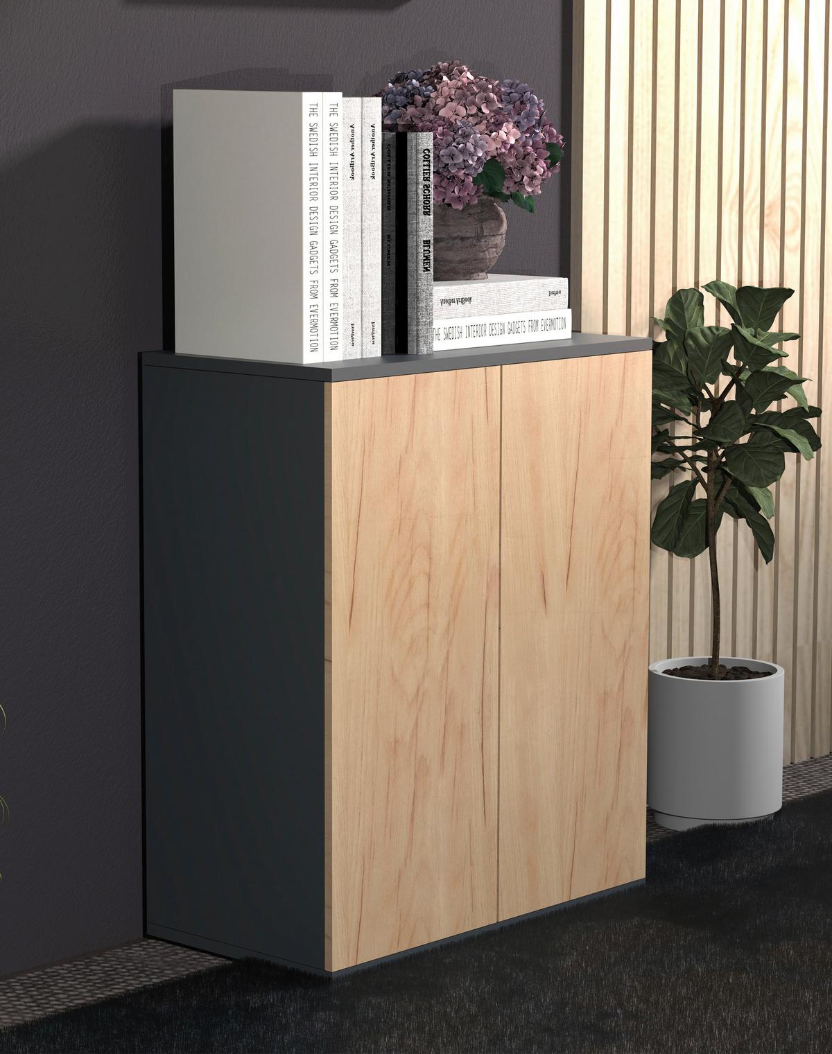 Kommode Dalosa Anthrazit/Eiche Dekor - Honigeiche/Anthrazit, MODERN, Holzwerkstoff (60/73/32cm) - MID.YOU