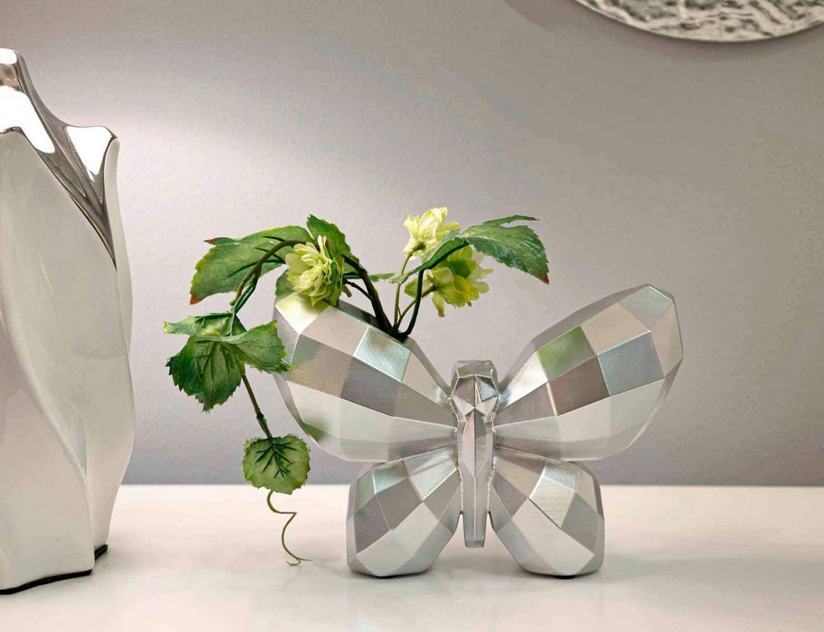 Vase Butterfly Silver Silberfarben B: 22,5 Cm - Silberfarben, Basics, Kunststoff (22.5/15/8cm)