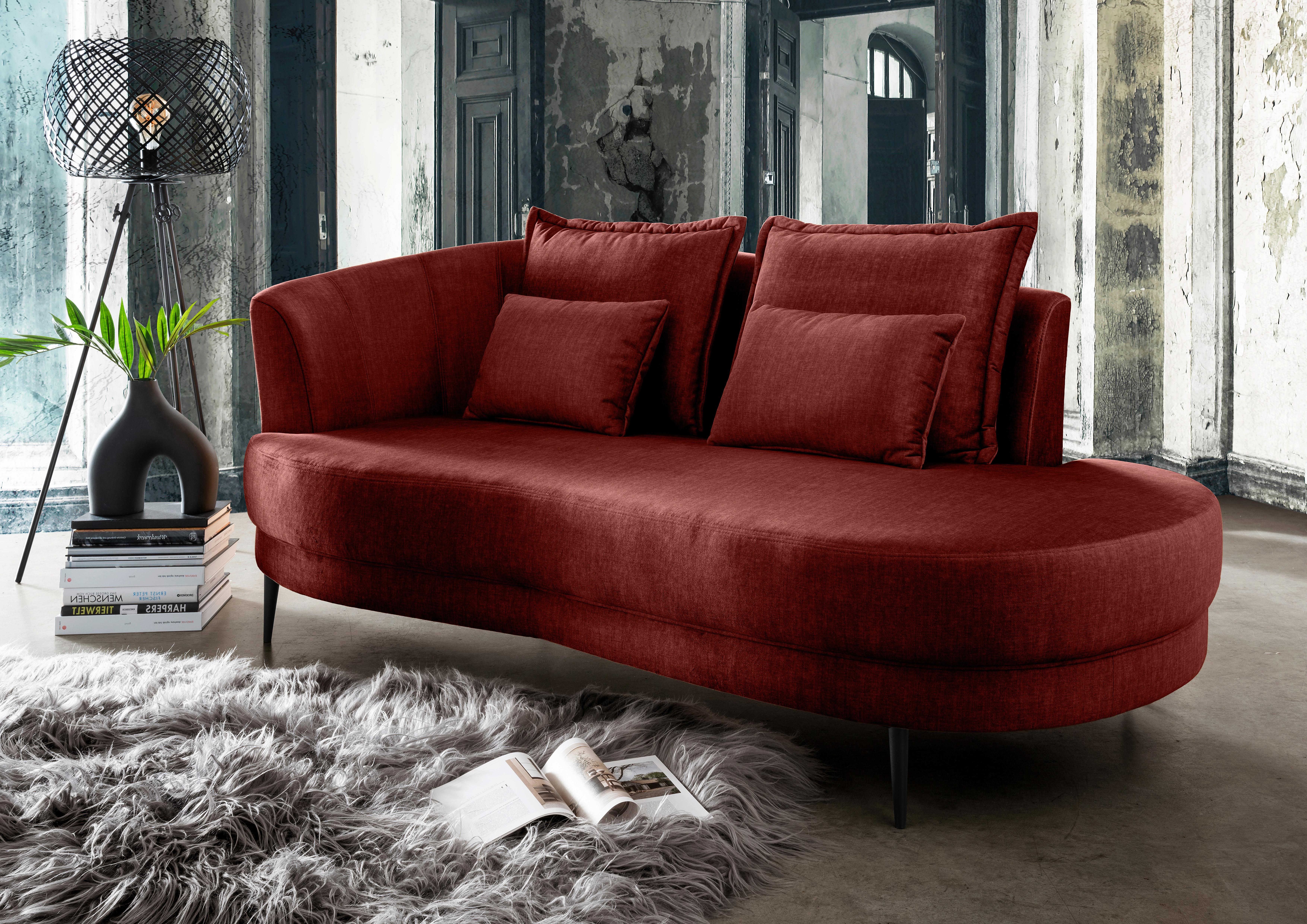 Ottomane Pistaccio Koralle Velours, Rücken Echt B: 211 cm - Koralle/Schwarz, MODERN, Textil (211/85/101cm) - Livetastic