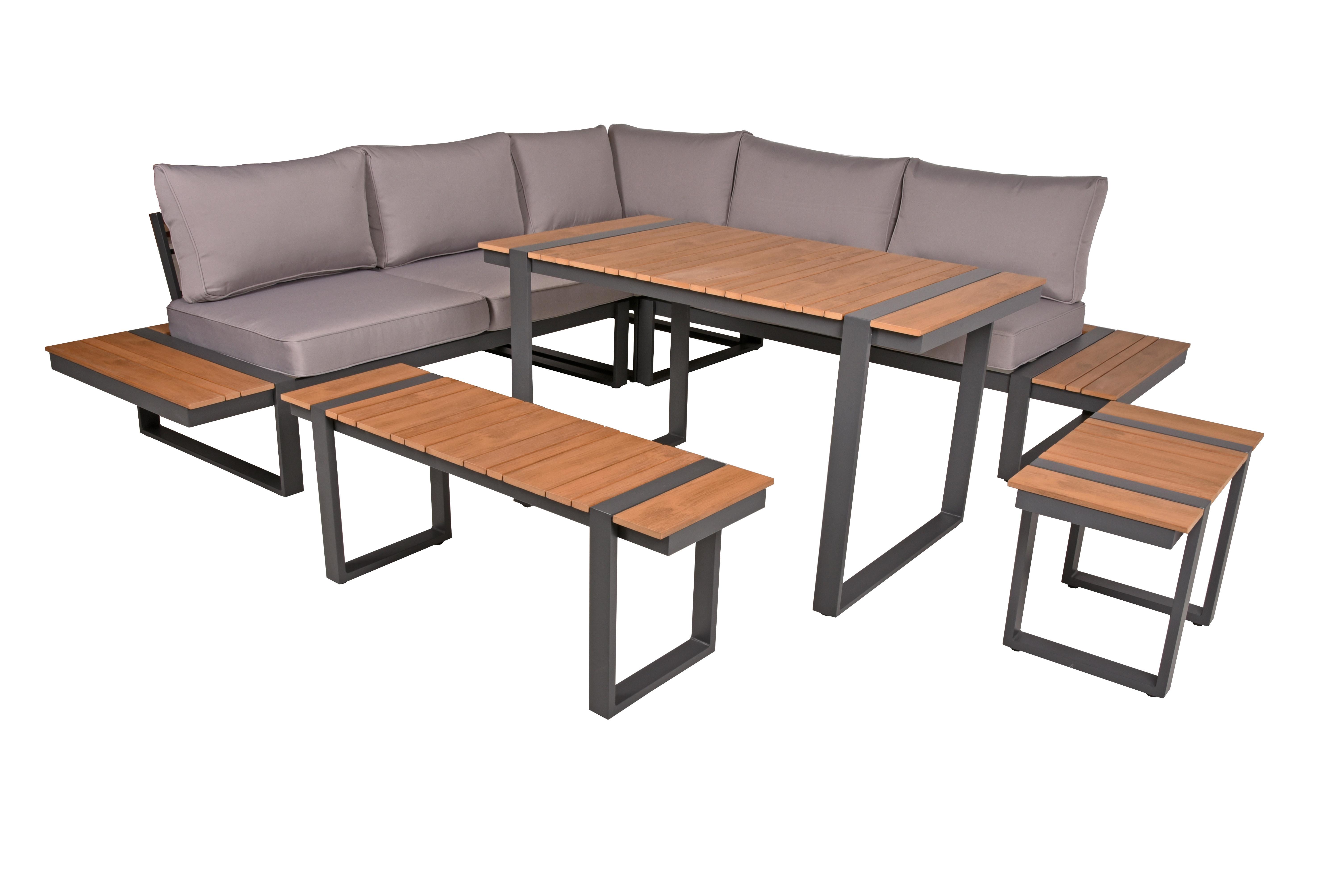 Loungegarnitur Belmira - Hellbraun/Dunkelgrau, Basics, Kunststoff/Textil - Gardenson