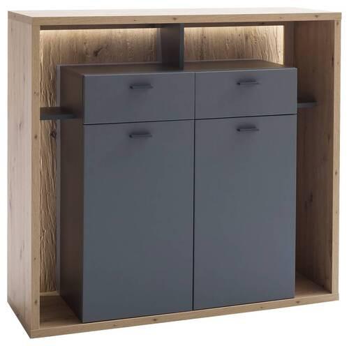 Highboard B: 115 cm Lizzano Grau/Eichefarben