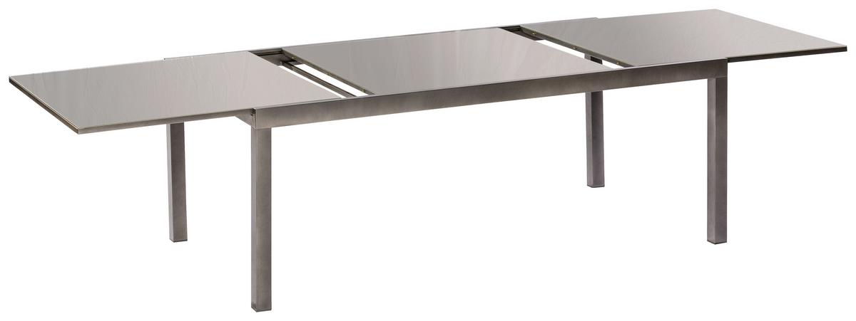 Gartentisch Ausziehbar Semi Metall/glas L 220-340 Cm - Graphitfarben/Grau, KONVENTIONELL, Glas/Metall (220-340/110/75cm) - Gardenson