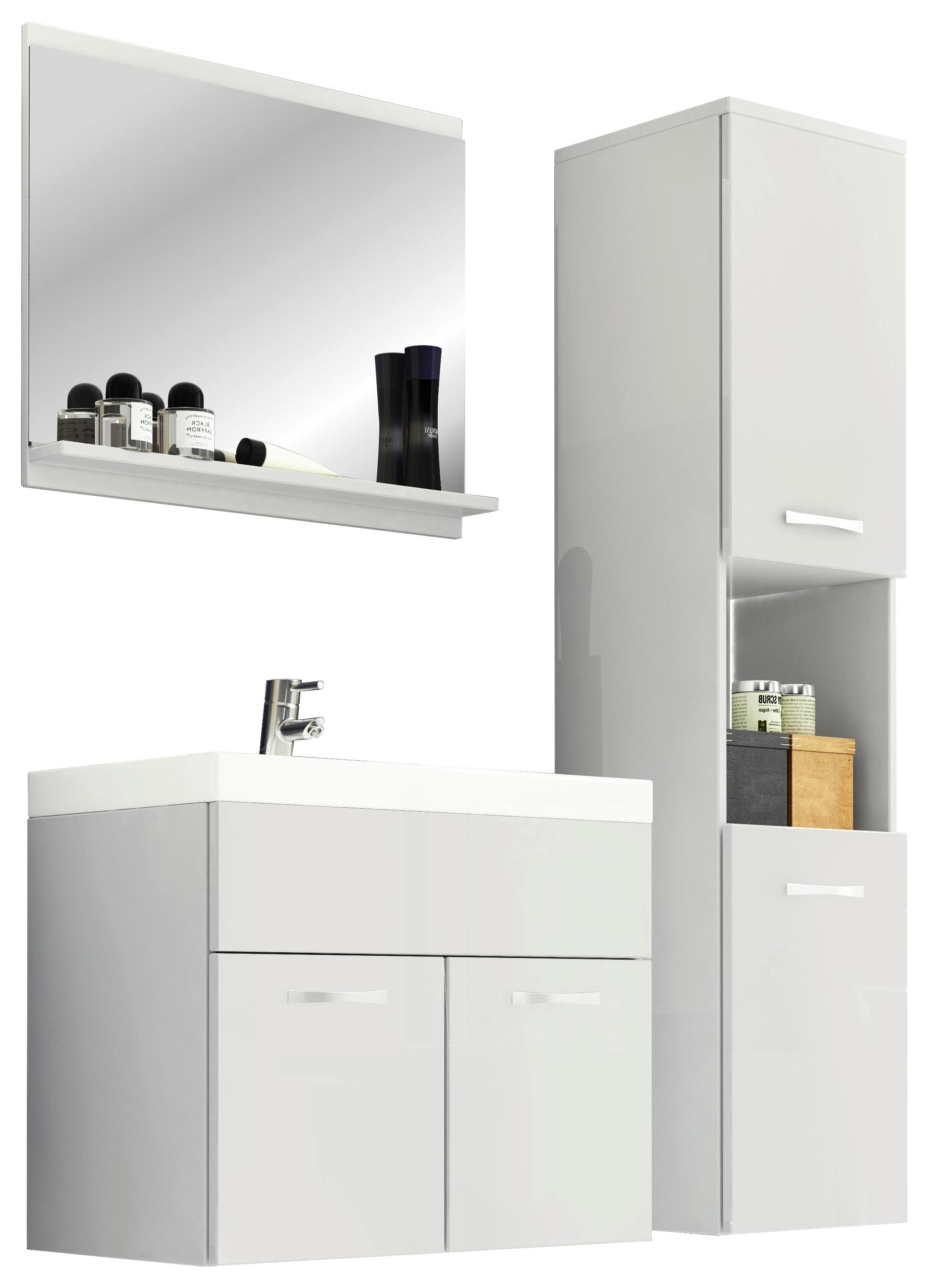 Kúpeľňa 4-dielna, biela - biela/biela s vysokým leskom, Lifestyle, kov/kompozitné drevo (90cm) - P & B