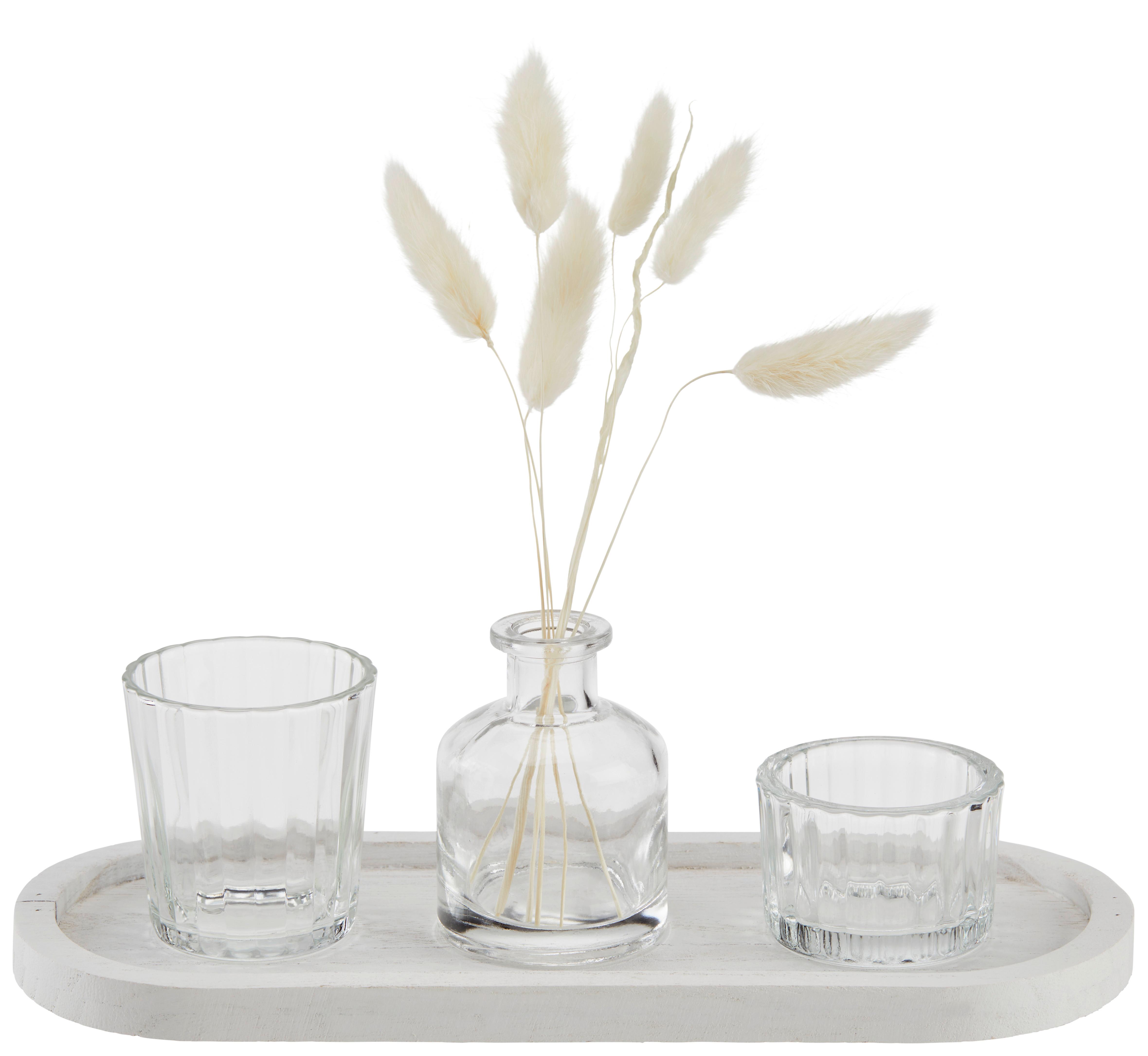 Dekotablett Sindra - Naturfarben, Basics, Glas/Naturmaterialien (25/10/12cm)