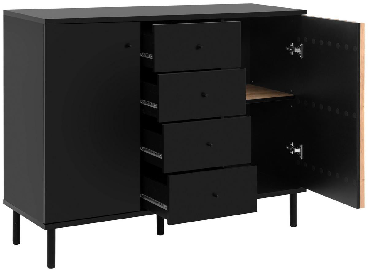 Kommode 118cm Monza 01b, Schwarz/Eiche Artisan - Schwarz/Eiche Artisan, Design, Holzwerkstoff/Metall (118/90/40cm) - Livetastic