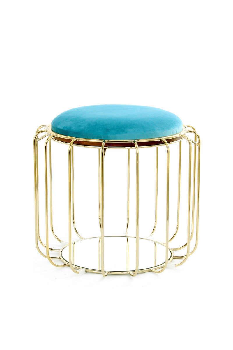 Beistelltisch/pouf 2 In 1 Comfortable Gold/türkis - Türkis/Goldfarben, Basics, Glas/Holzwerkstoff (50/45/50cm) - Kayoom