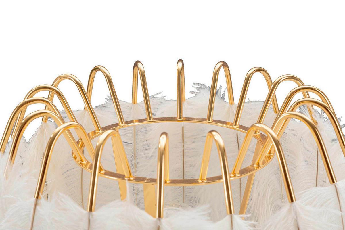 Tischleuchte Feather Stand Weiß, Goldfarben B: 40 cm - Goldfarben/Weiß, Basics, Kunststoff/Metall (40/60/40cm)