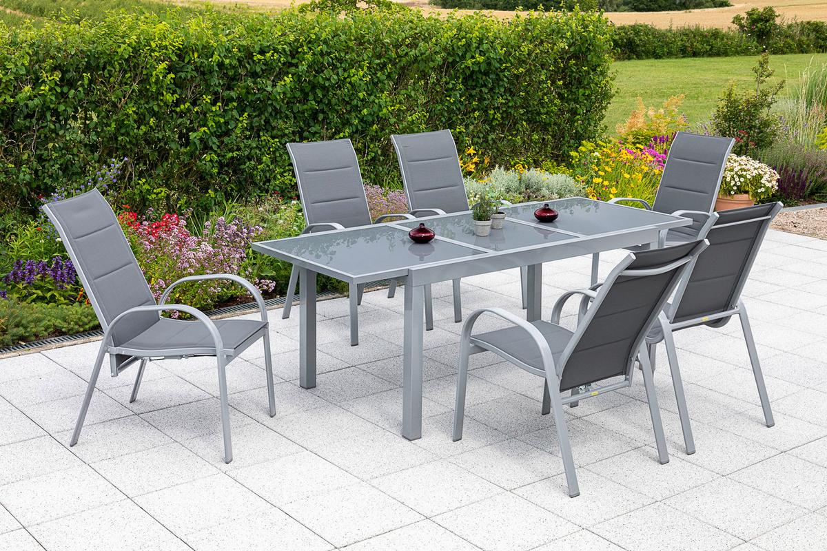 Gartensessel Stapelbar Amalfi Aluminium - Grau, MODERN, Kunststoff/Metall (59/107/71cm) - Gardenson