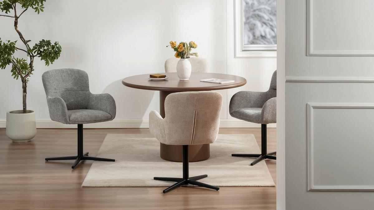 Armlehnstuhl Amber Chenille Grau, B: 56 cm - Schwarz/Grau, MODERN, Holz/Textil (57/85/63cm) - Livetastic