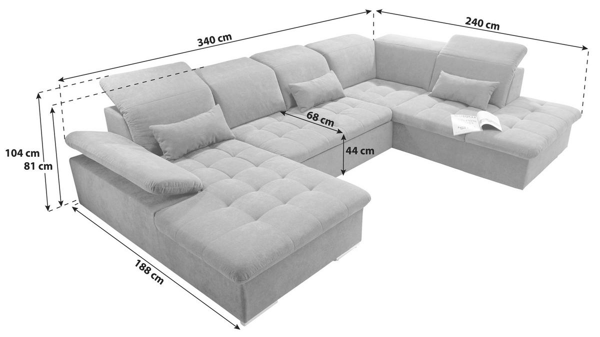 Sedací souprava tmavě šedá - barvy stříbra/tmavě šedá, Konvenční, textil/plast (188/340/240cm) - MID.YOU