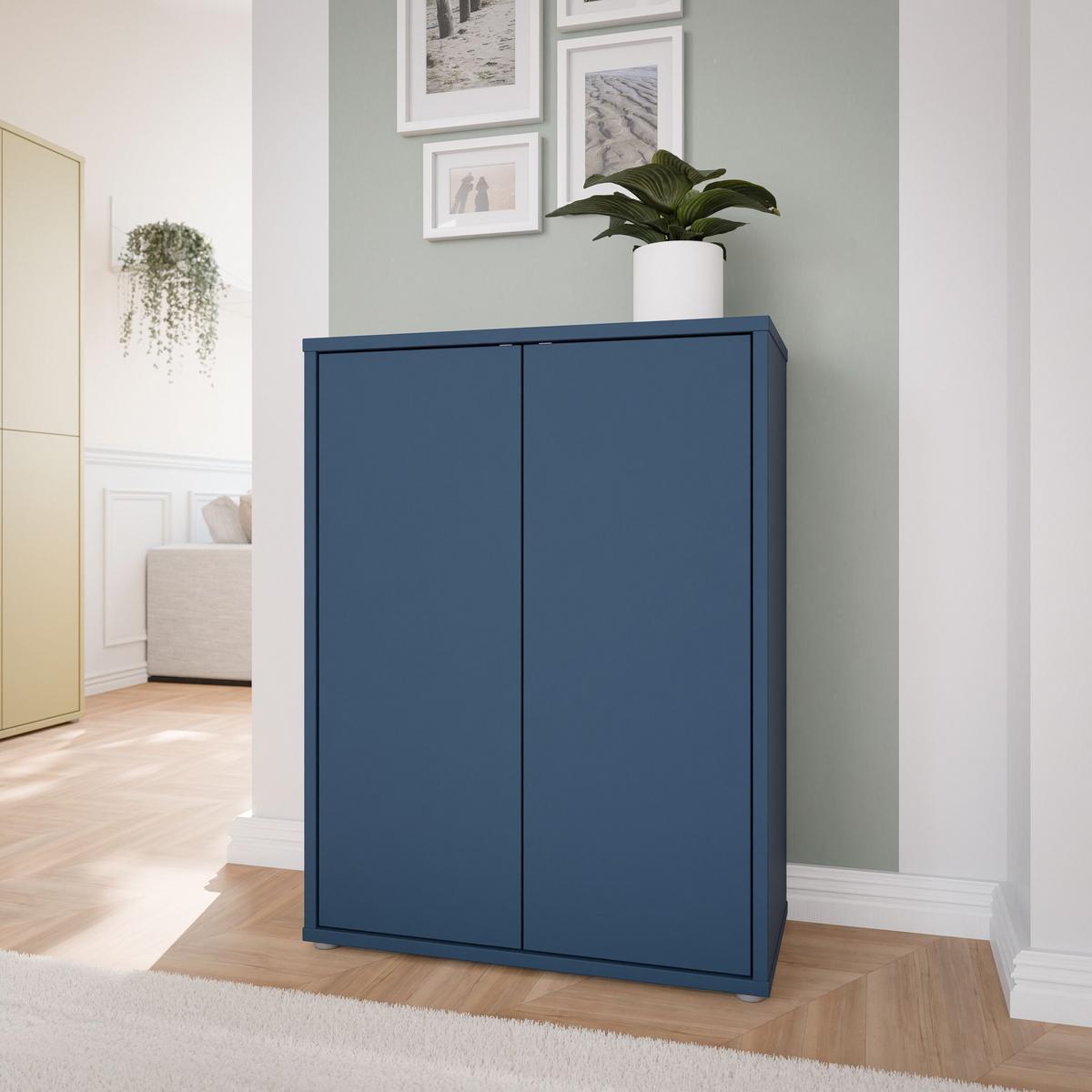 Botník barva modrá - šedá/tmavě modrá, Moderní, kompozitní dřevo/plast (74,5/99,1/34,9cm)