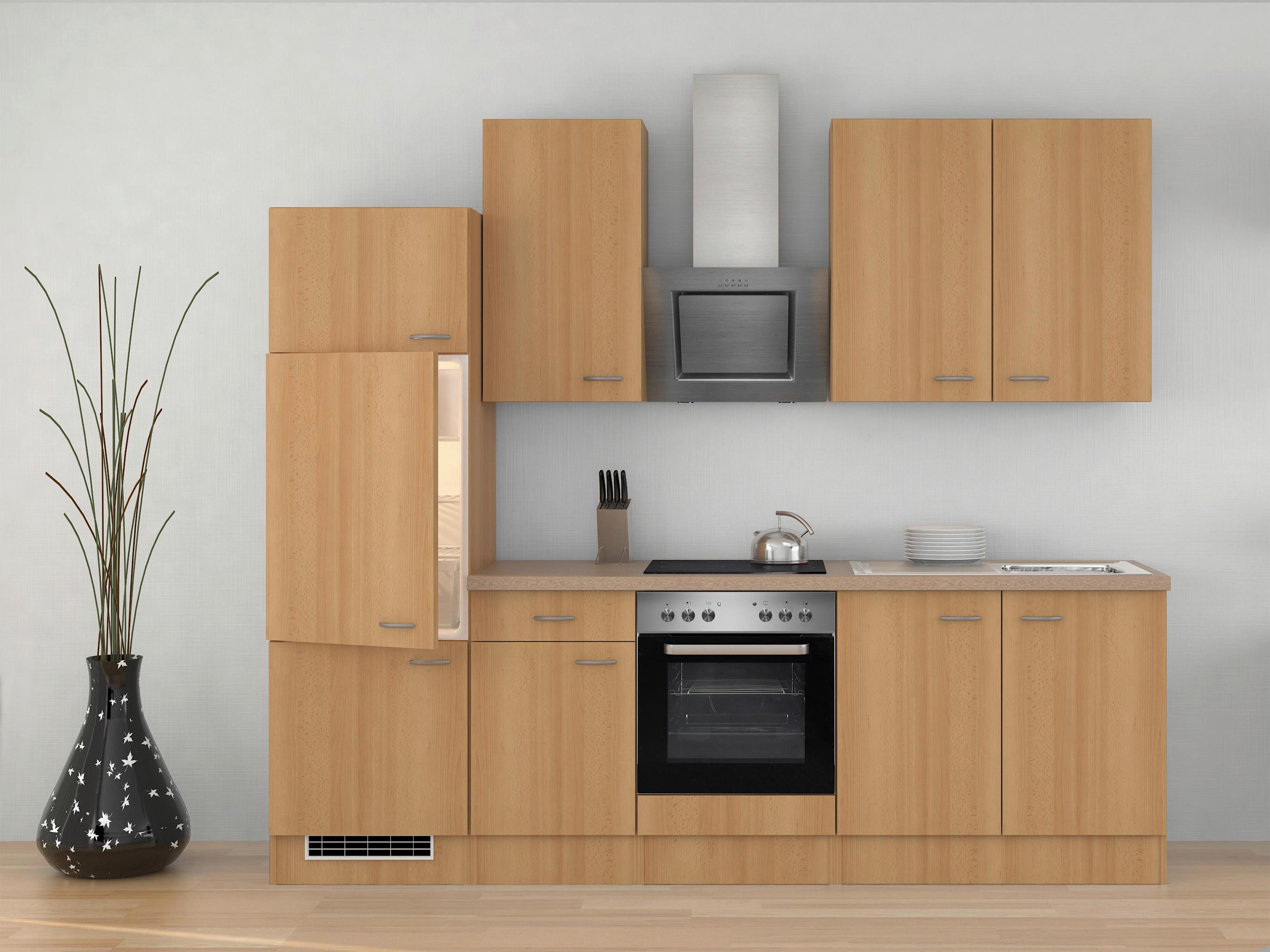 Küchenzeile Nano mit Geräten 270 cm Creme/Buche Dekor - Beige/Buchefarben, MODERN, Holzwerkstoff (270cm) - FlexWell