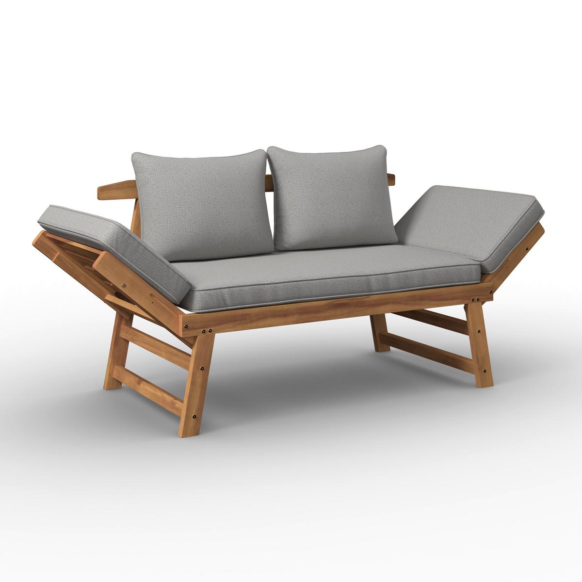 RELAXAČNÉ LEŽADLO PIA - farba akácie/sivá, Modern, drevo/textil (190/75/68cm) - Bessagi Garden