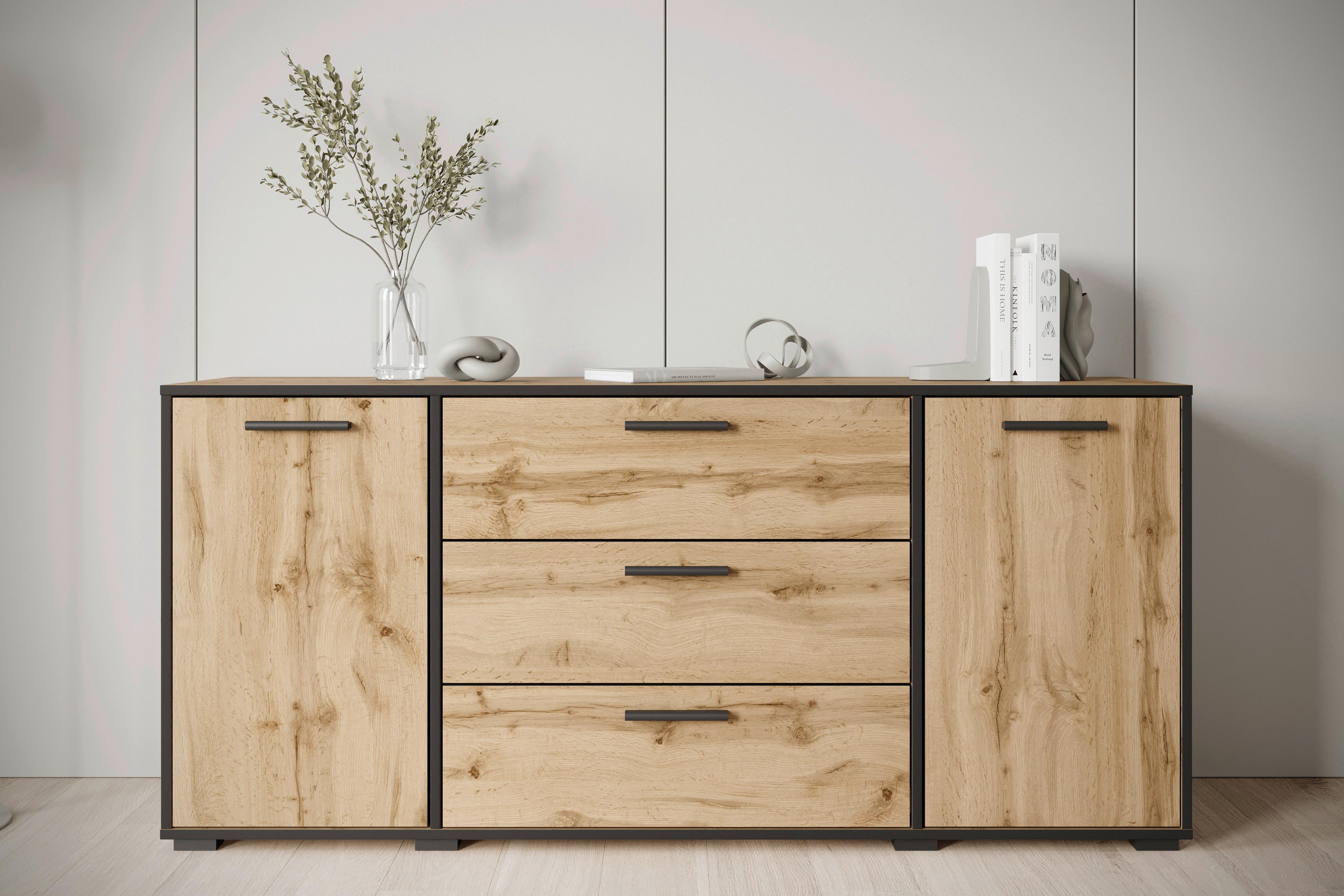 Sideboard Bogota XL Eiche Wotan Dekor - Eiche Wotan/Schwarz, Basics, Holzwerkstoff (150/68/40cm) - MID.YOU