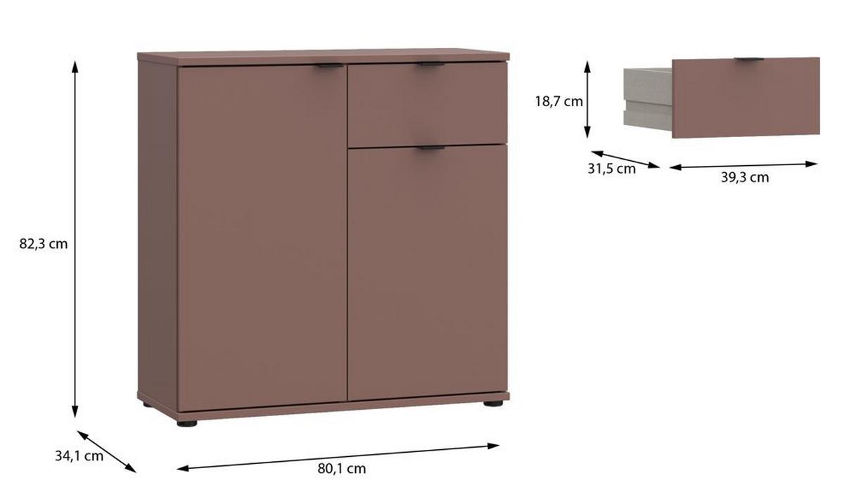 Komoda Ganymede, farba terakota, š: 80cm - čierna/terakota, Modern, kov/kompozitné drevo (80,1/82,3/34,1cm)