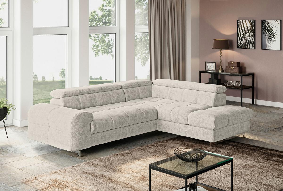 Ecksofa mit Schlaffunktion Cloud + Grau - Chromfarben/Grau, KONVENTIONELL, Textil (257/206cm) - Livetastic