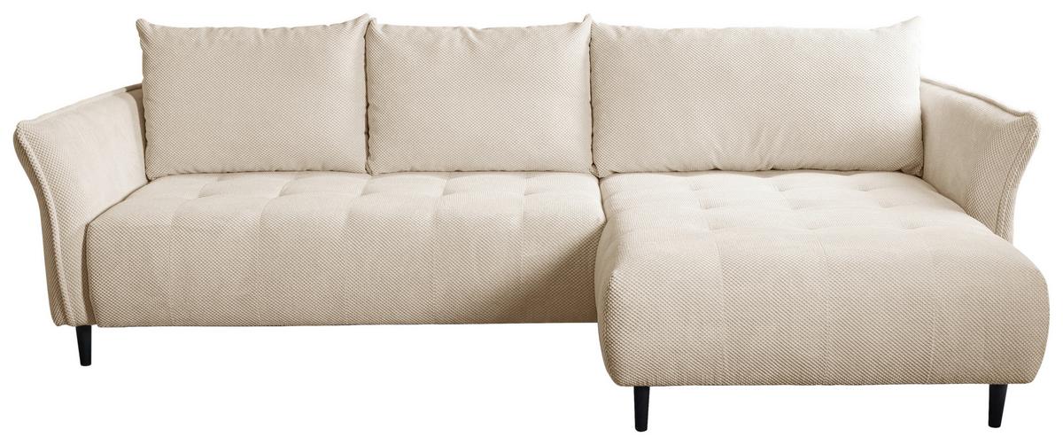 Ecksofa mit Schlaffunktion & Bettkasten Monte Carlo Creme - Creme/Schwarz, Trend, Textil (290/160cm)