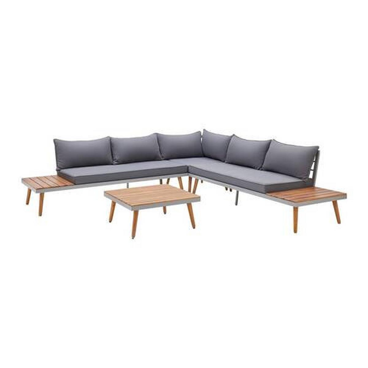 Zahradní sedací souprava LANCIANO - šedá/tmavě šedá, Moderní, kov/dřevo (257/68/74cm) - Bessagi Garden