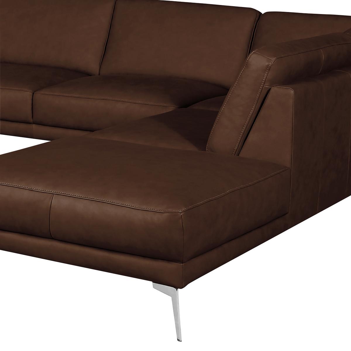 Ecksofa Springer D. Braun Schwarz, S: 273 cm - Chromfarben/Dunkelbraun, Design, Leder (273/250cm) - Livetastic
