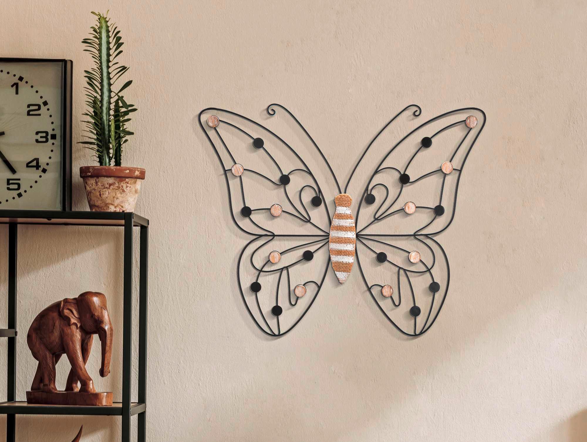 Wanddeko Schmetterling Braun Schwarz B: 33 cm - Schwarz/Braun, Basics, Holzwerkstoff/Metall (33/40/1.5cm)