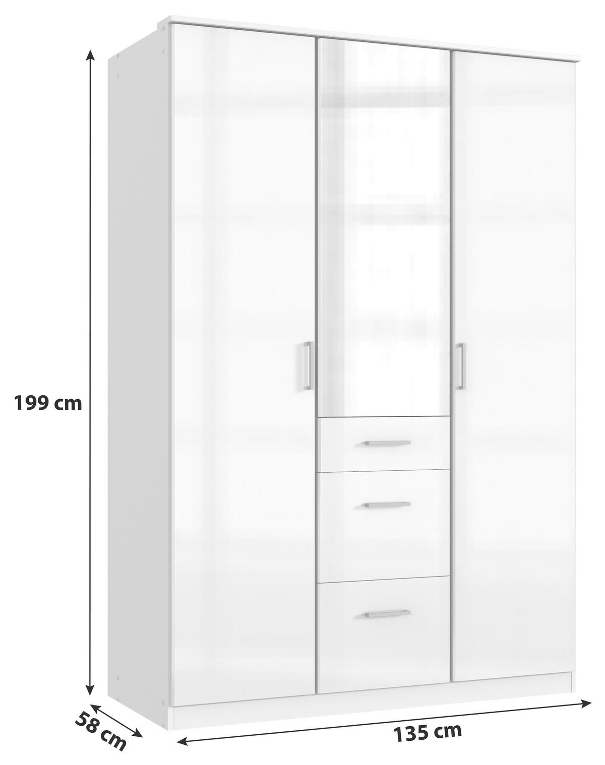 Šatníková skriňa CLACK biela vysoký lesk - biela/biela s vysokým leskom, Basics, kompozitné drevo (135/199/58cm) - MID.YOU