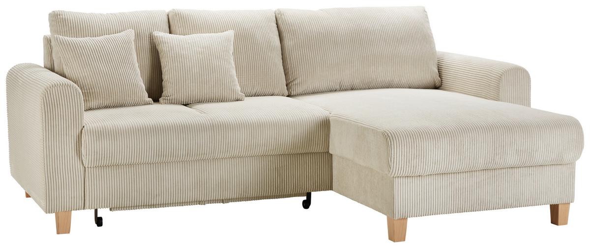 Rohová sedačka LILLE, oboustr., béžový manšestr - béžová/světle hnědá, Moderní, dřevo/textil (232/110/156cm) - Mömax