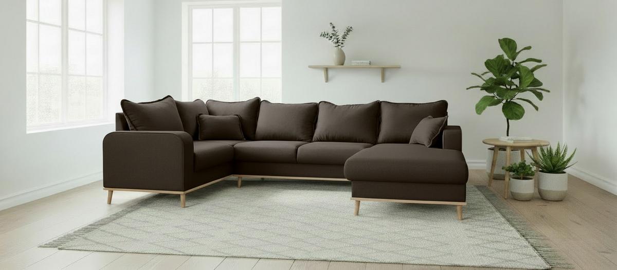 Wohnlandschaft Beata D. Braun U:167x296x170cm - Wengefarben/Dunkelbraun, Design, Textil (167/296/170cm) - Livetastic