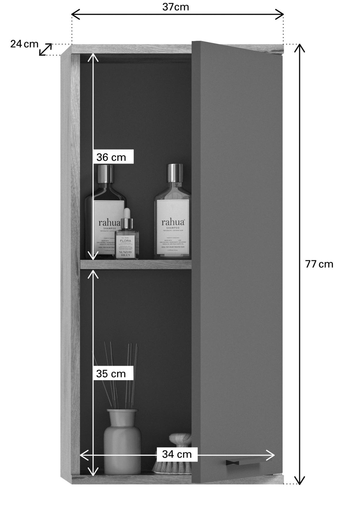 Badezimmer Mason Grau Eiche Dekor - Erlefarben/Schwarz, MODERN, Glas/Holzwerkstoff (134cm) - MID.YOU