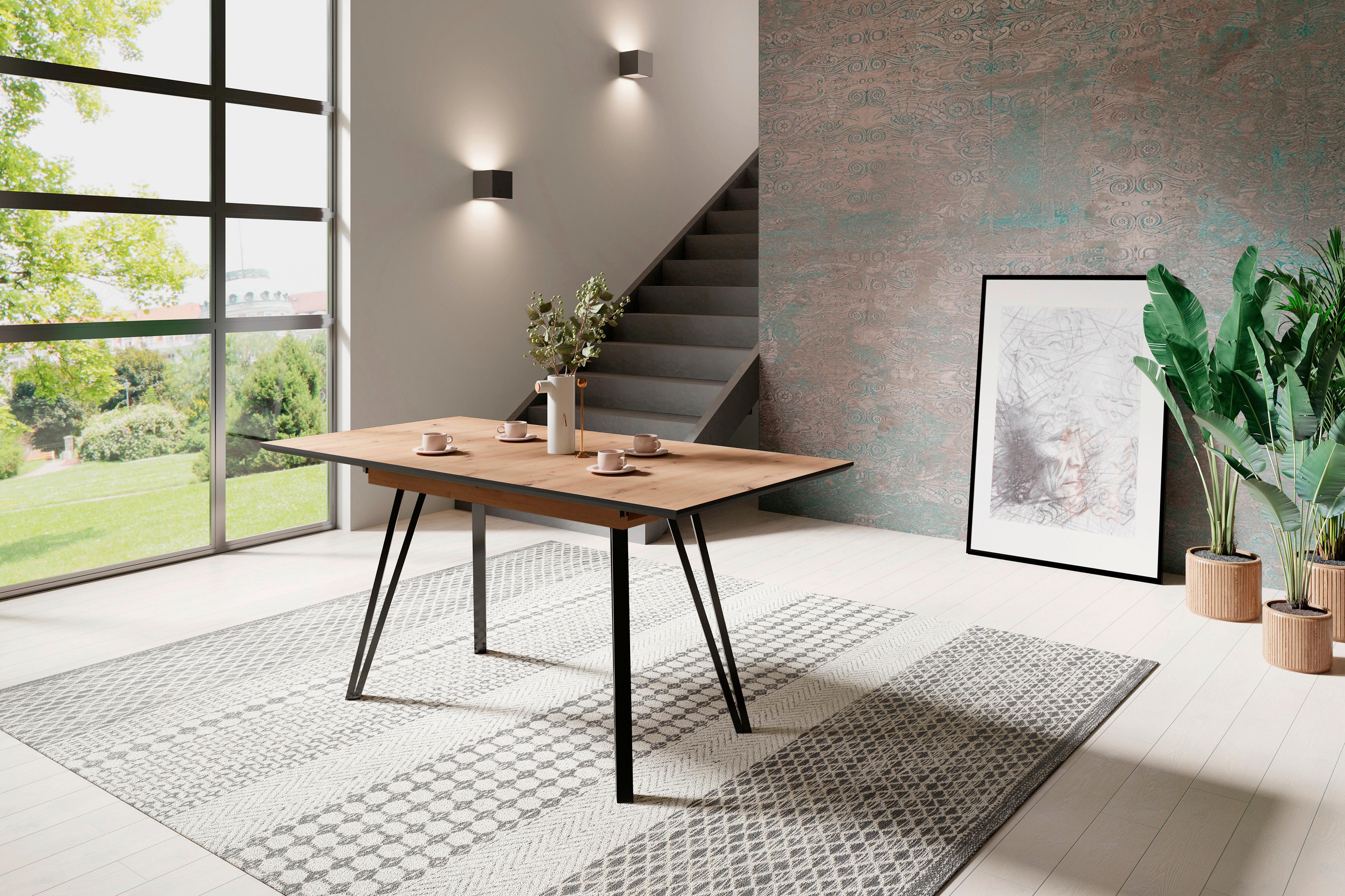 Esstisch Berlin - Schwarz/Eiche Artisan, MODERN, Holzwerkstoff/Metall (120/80/75cm) - MID.YOU