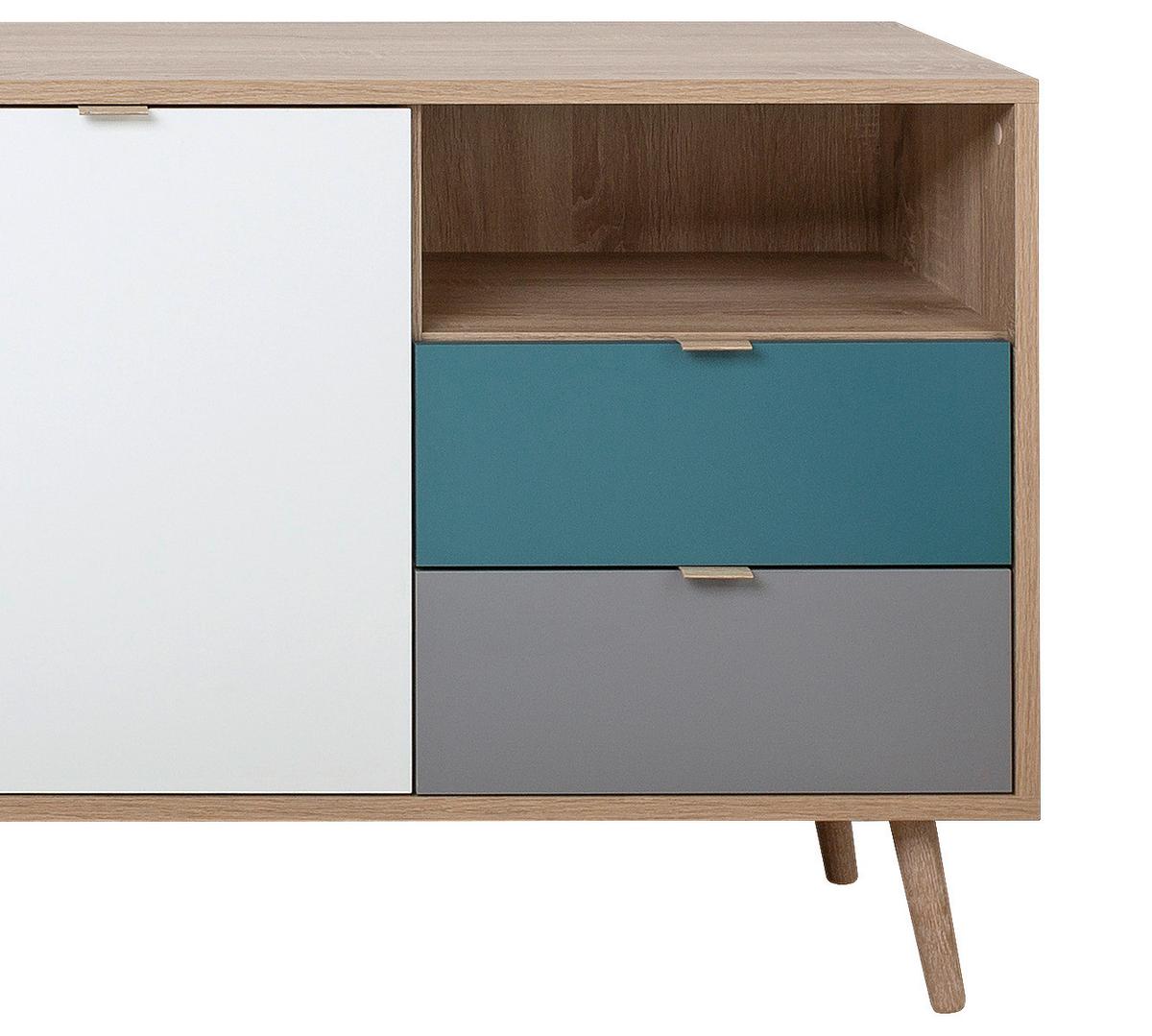 Sideboard Dekor 180 Cm Cube 56-Trend, Eiche/farbig - Eichefarben/Petrol, Trend, Holzwerkstoff (180/71/40cm) - MID.YOU