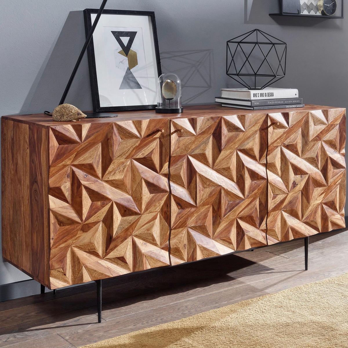 Sideboard Sheesham Sheeshamfarben B: 144 cm - Sheeshamfarben/Schwarz, Design, Holz (144/72/47cm) - MID.YOU