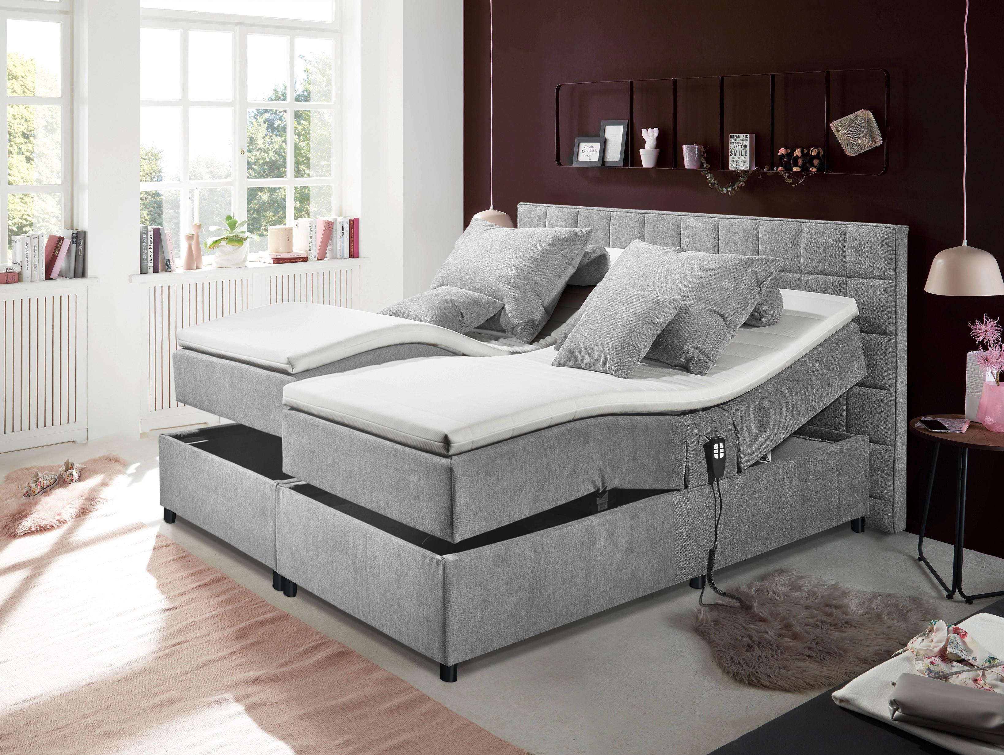 Polsterbett verstellbar mit Topper 180x200 Mariborsko - Silberfarben/Hellgrau, Basics, Holzwerkstoff/Textil (180/200cm) - MID.YOU