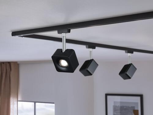 LED-Deckenleuchte Urail Spot Cube L: 7,7 cm, dimmbar - Chromfarben/Schwarz, Design, Kunststoff/Metall (7,7/16,5/4,7cm) - Paulmann