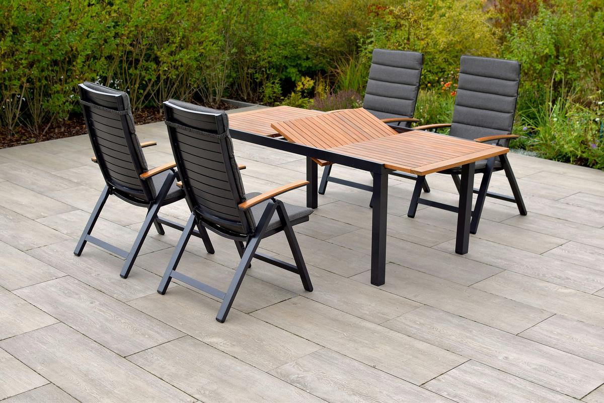 Gartenmöbel Set 5-Tlg Astros Akazienholz/Metall mit Kissen - Graphitfarben/Naturfarben, MODERN, Holz/Textil - Gardenson