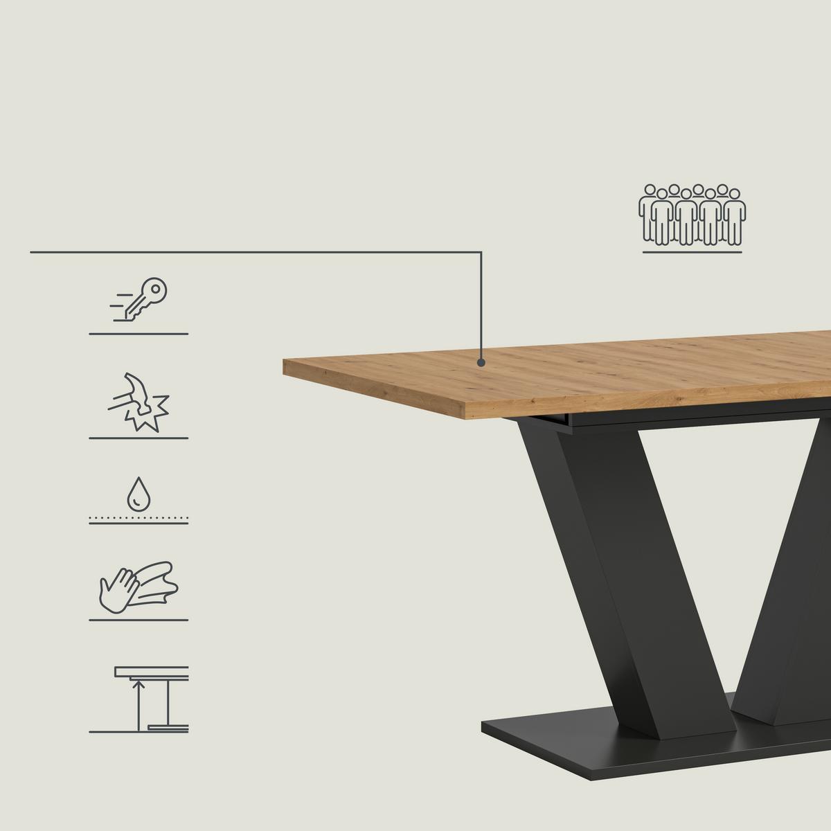 Ausziehtisch Marlon 150 Az 150-190x90x75 cm Artisan Grau - Trend, Holzwerkstoff (150-190/90/75cm) - MID.YOU