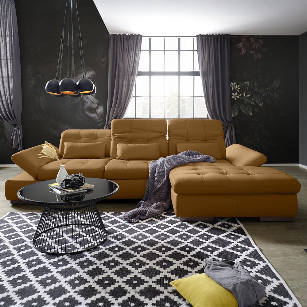 Rohová sedačka SANFINO, pravá, tmavooranžová pravá koža - tmavooranžová/chrómová, Konventionell, kov/koža (305/79-96/199cm) - Premium Living