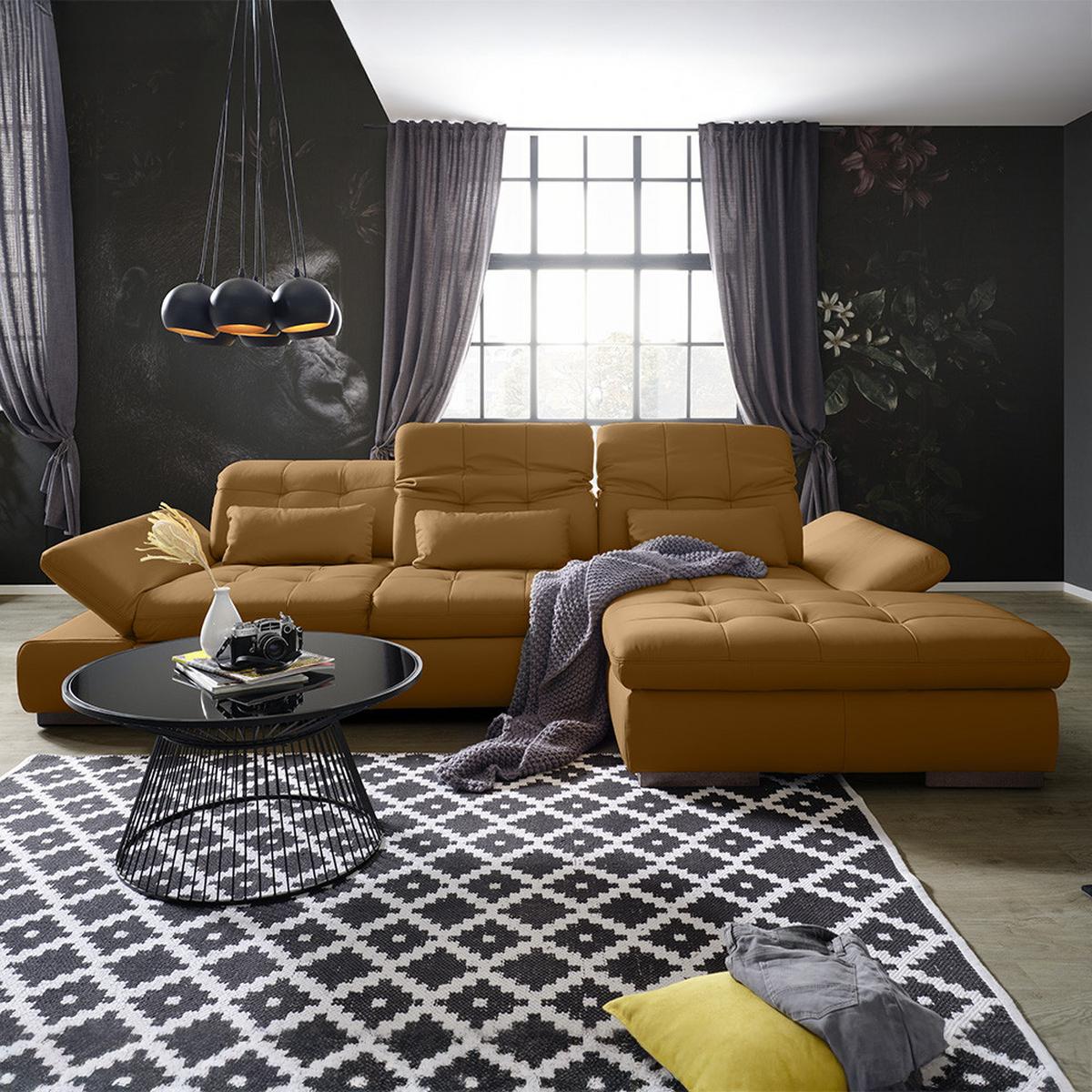 Rohová sedačka SANFINO, pravá, tmavooranžová pravá koža - tmavooranžová/chrómová, Konventionell, kov/koža (305/79-96/199cm) - Premium Living