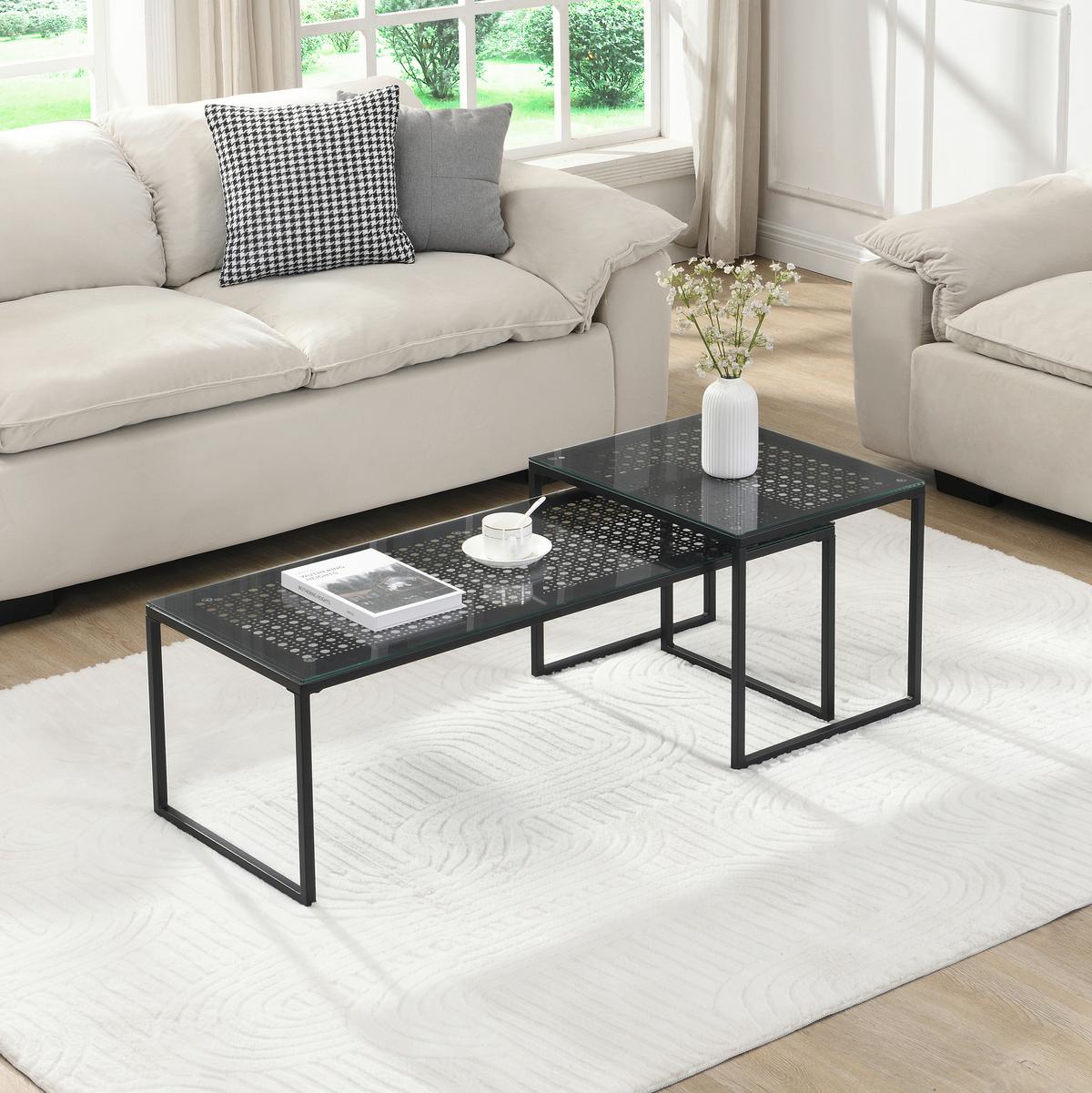 SATZTISCH Schwarz L: 100cm - Schwarz, Design, Glas/Metall (100/40/35cm) - MID.YOU
