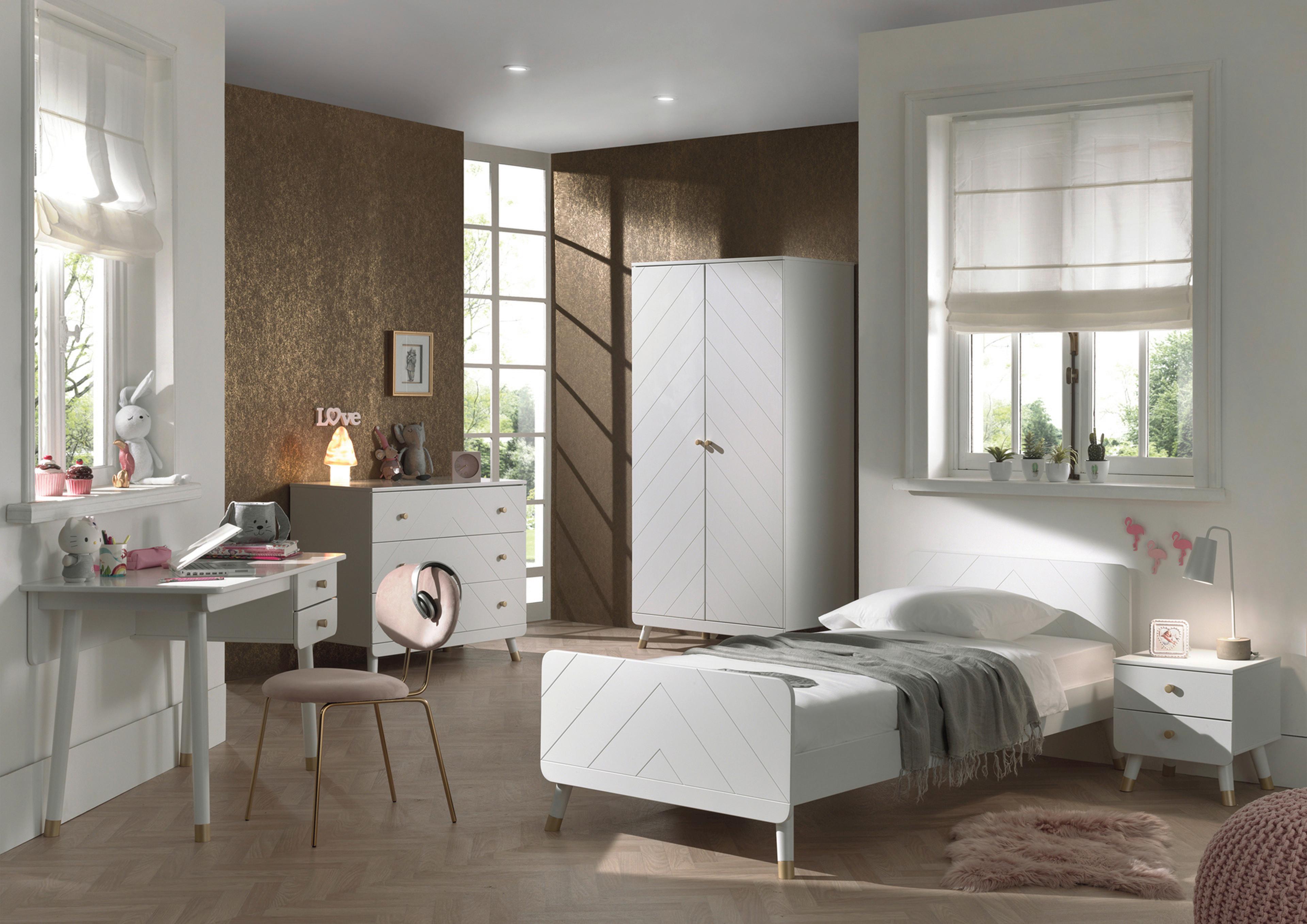 Jugendschreibtisch in Weiß mit vier konischen Beinen