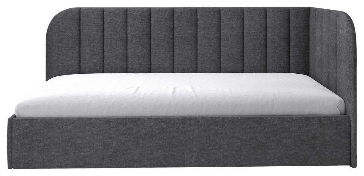 Polsterbett Millow Rechts Dunkelgrau Lf: 90x200 Cm - Dunkelgrau/Schwarz, MODERN, Holz/Holzwerkstoff (90/200cm) - MID.YOU