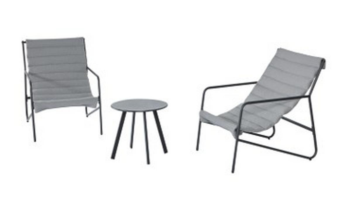 Balkonset Memphis - Anthrazit/Grau, MODERN, Textil/Metall (61/78.5/87.5cm) - Beldano