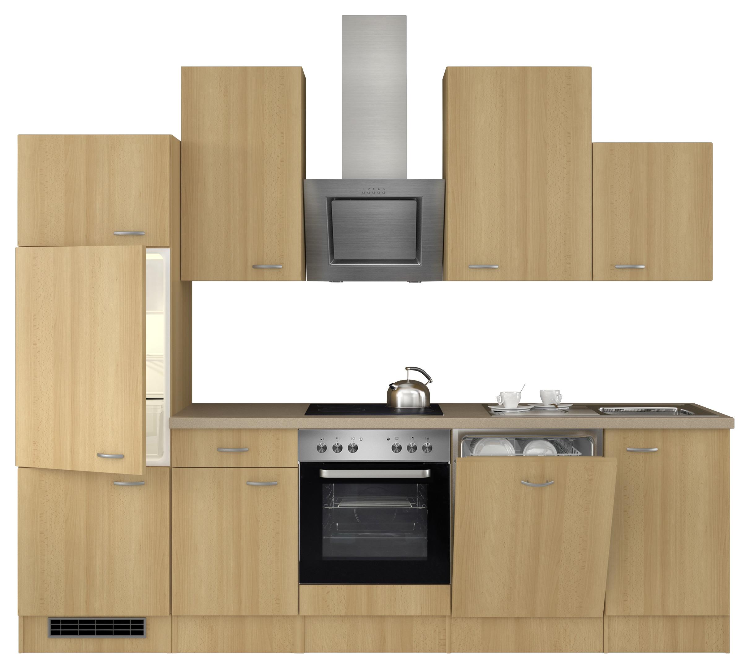 Küchenzeile Nano mit Geräten 280 cm Buche/Creme Dekor - Beige/Buchefarben, MODERN, Holzwerkstoff (280cm) - FlexWell