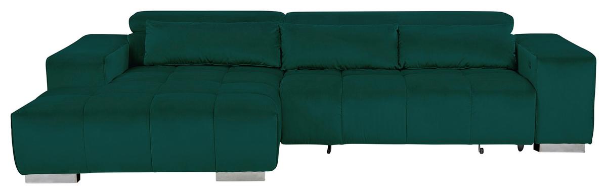 Ecksofa mit Relaxfunktion Orion Kopfstütze Klappbar Grün - Silberfarben/Grün, KONVENTIONELL, Textil (186/307cm) - Livetastic