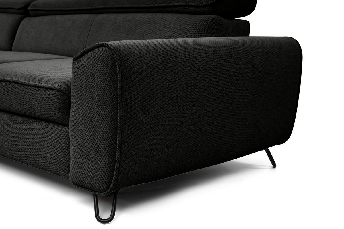 Rohová sedačka IDYLLA, levá černá,úl.prostor,lůžko - černá, Design, kov/textil (200/250cm)