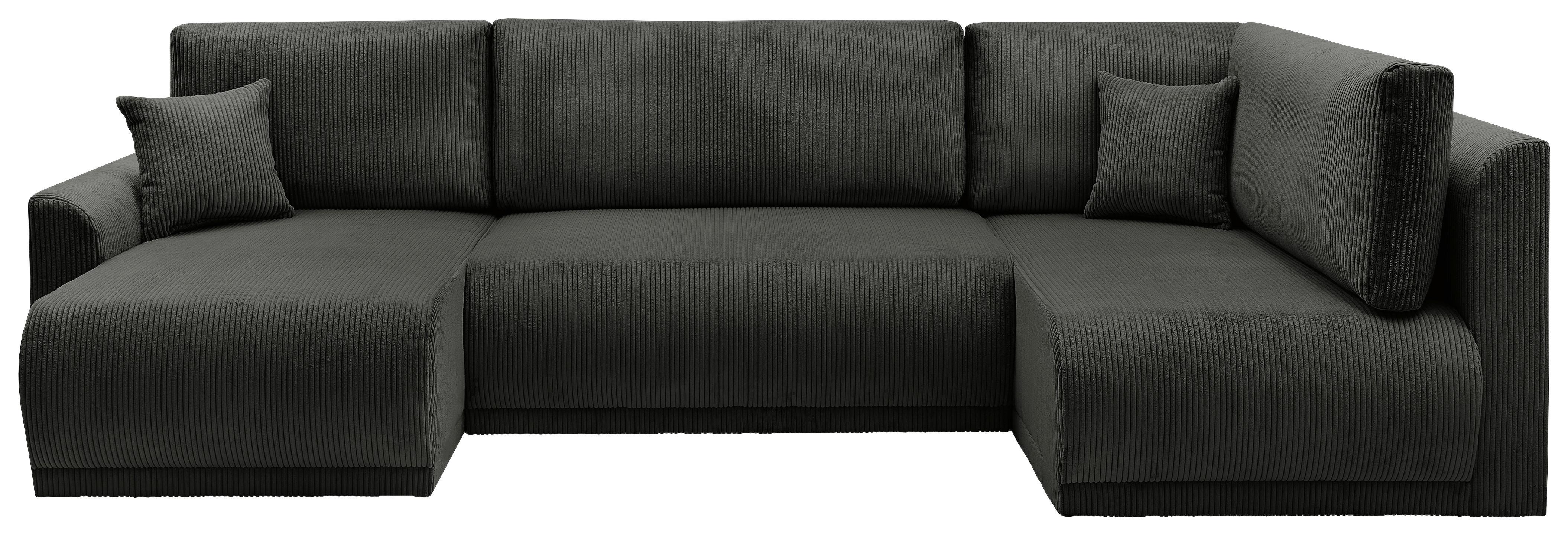 Rohová sedačka KIM U, obojstranná, čierny menčester - čierna, Modern, drevo (146/313/160cm)
