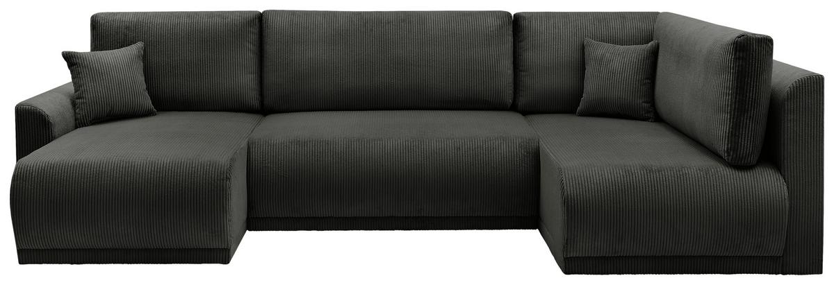 Rohová sedačka KIM U, oboustranná, černý manšestr - černá, Moderní, dřevo (146/313/160cm)