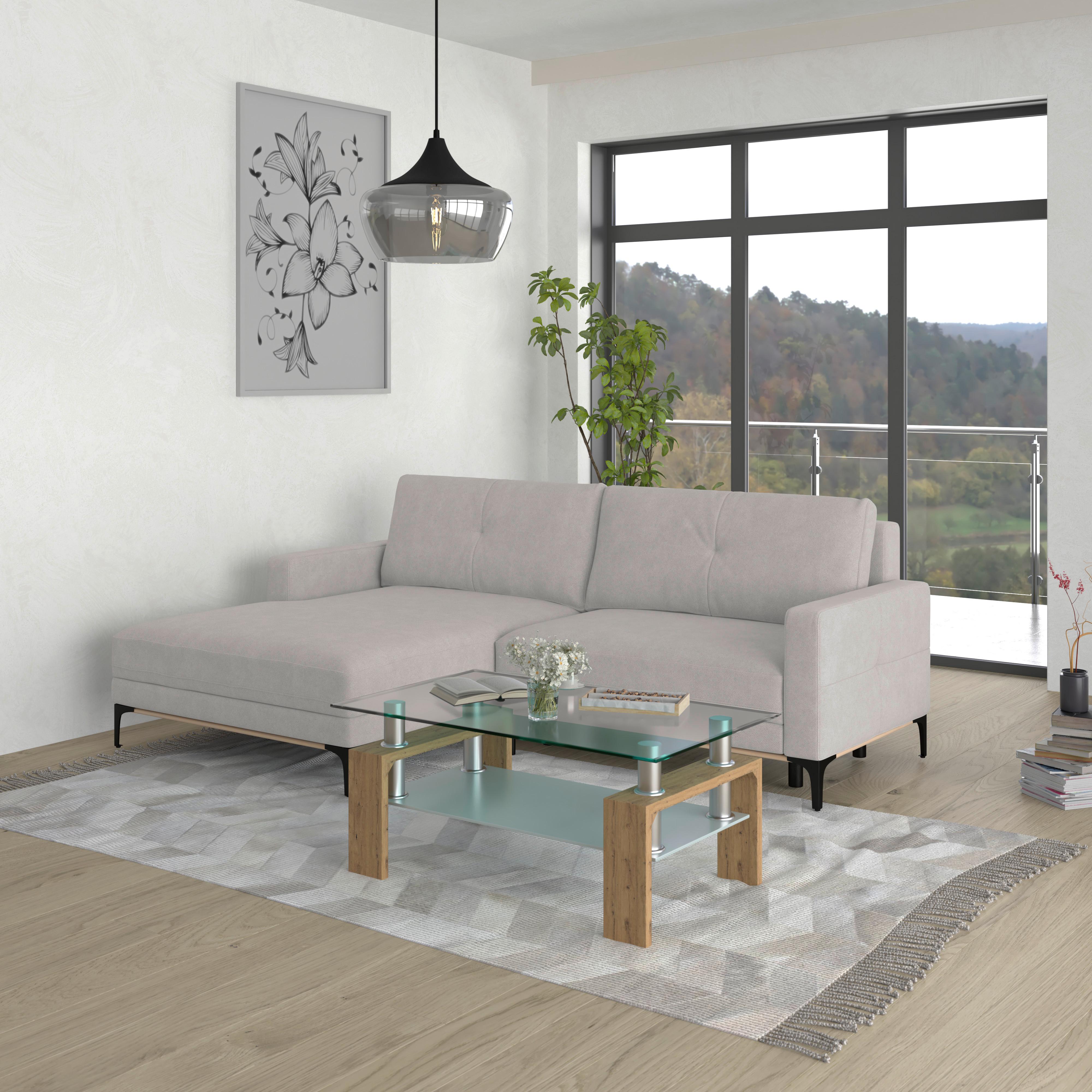 Ecksofa Bergamo - Creme/Schwarz, MODERN, Textil (162/238cm) - Ondega