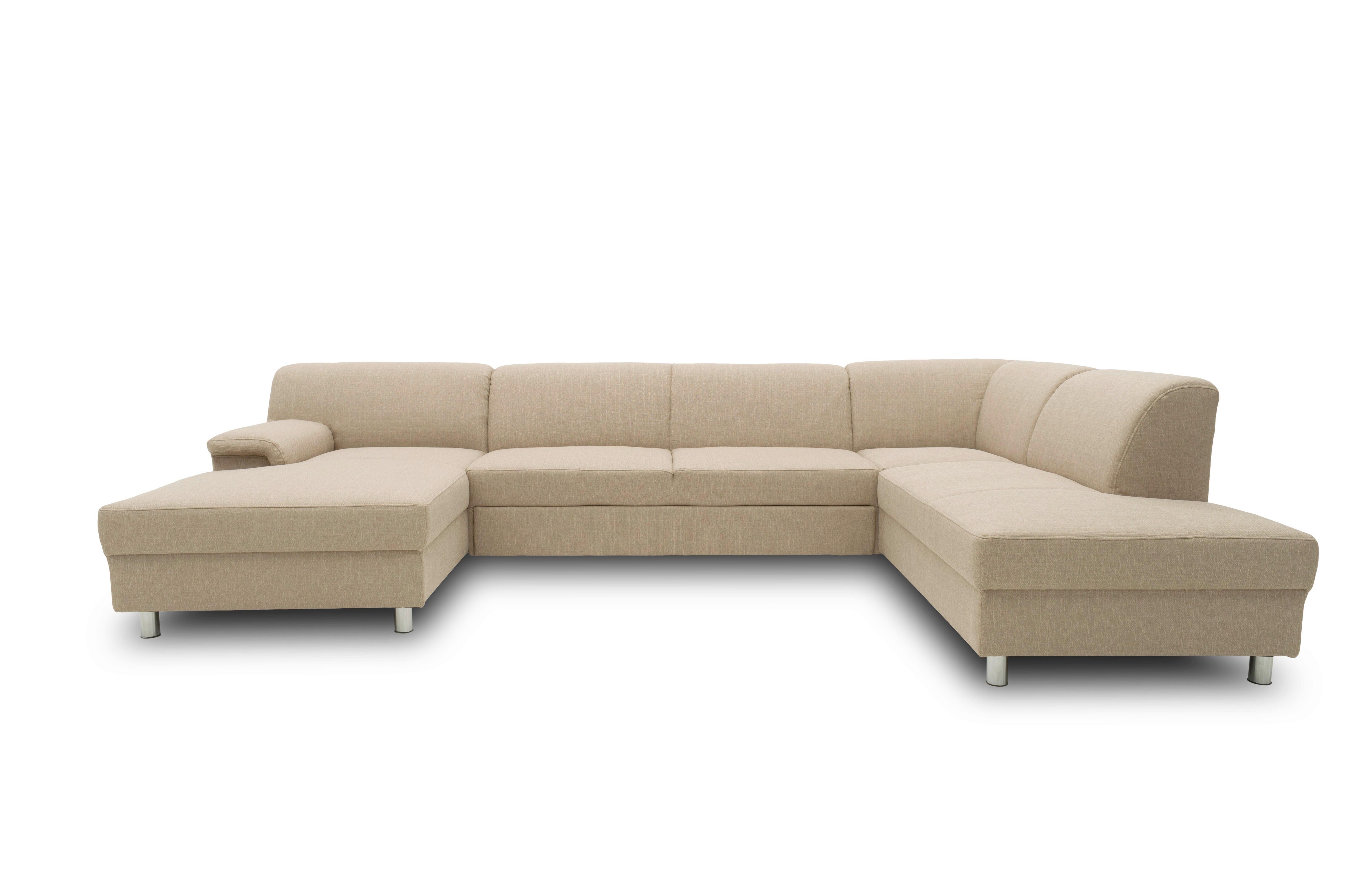 Wohnlandschaft Jamie Mit Schlaffunktion Beige - Chromfarben/Beige, KONVENTIONELL, Textil (150/308/195cm) - MID.YOU