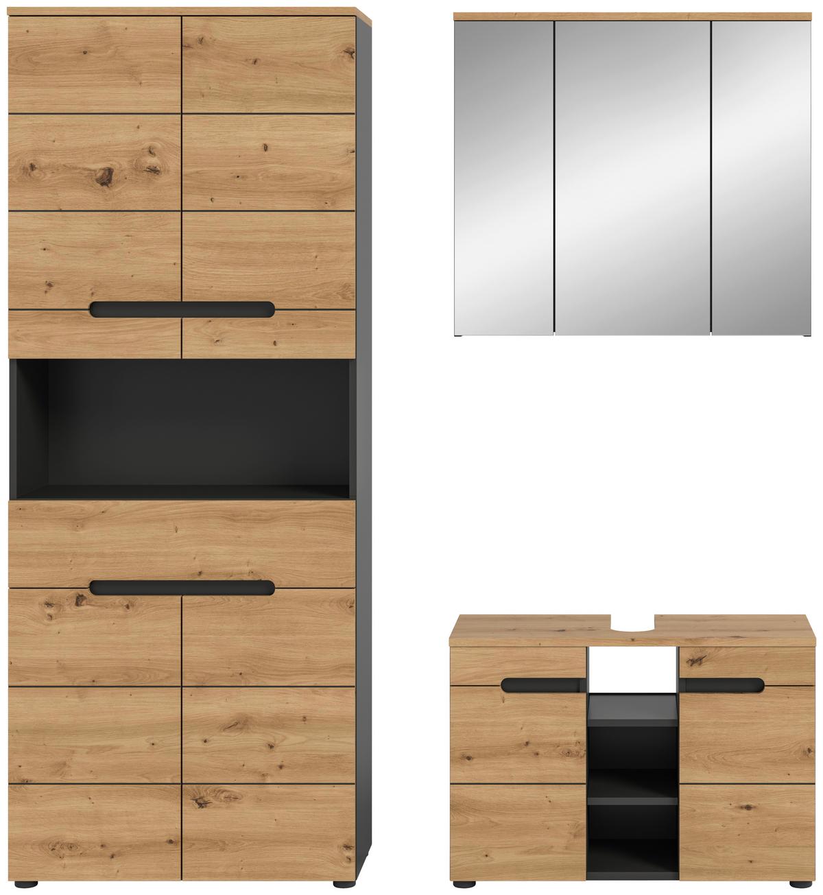 Badezimmer Canu Eiche Artisan Dekor B: 156 Cm - Schwarz/Eiche Artisan, MODERN, Glas/Holzwerkstoff (156cm) - MID.YOU