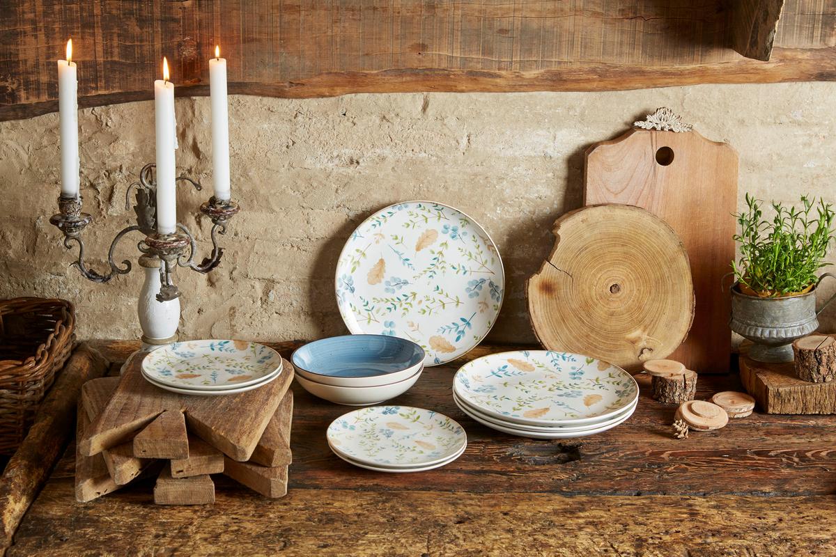 Tafelservice Gaia Porzellan 6 Personen Geschirr Set - Blau/Weiß, Design, Keramik - Tognana